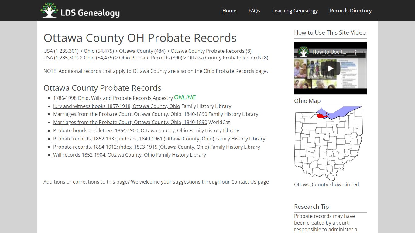 Ottawa County OH Probate Records - ldsgenealogy.com